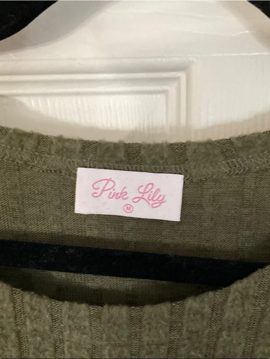 Pink Lily Olive Ribbed Crewneck Top - Picture 2 of 5